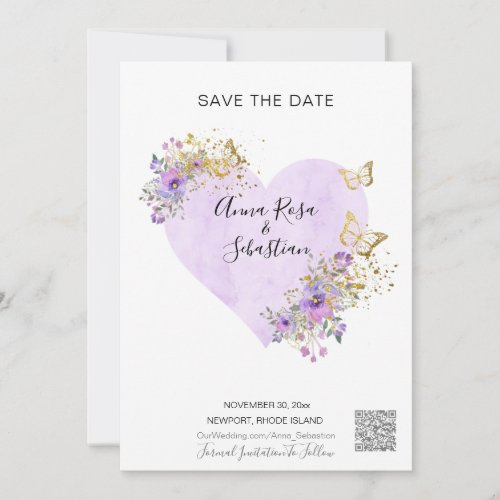  Butterfly Heart AR6 QR WEDDING SAVE the DATE  Invitation