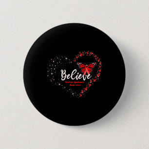 Butterfly Heart Believe Red Ribbon Marfan Syndrome Button