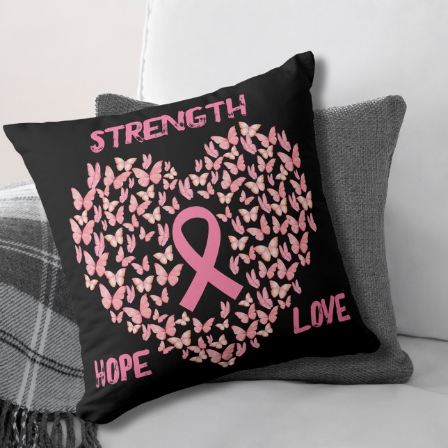 Butterfly Heart Breast Cancer Awareness Throw Pillow (Creator Uploaded)