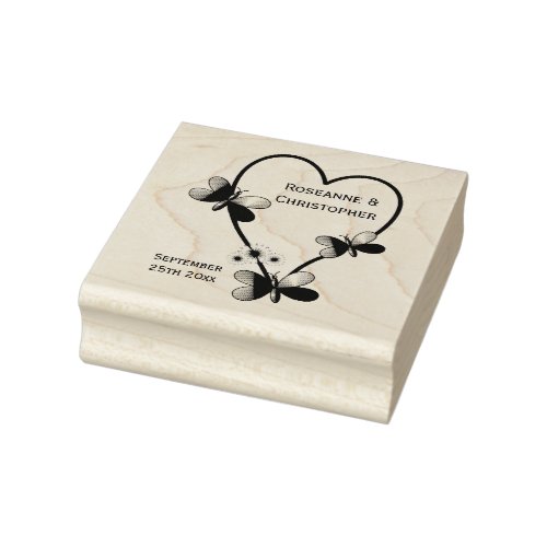 Butterfly Heart Design Wedding Rubber Stamp
