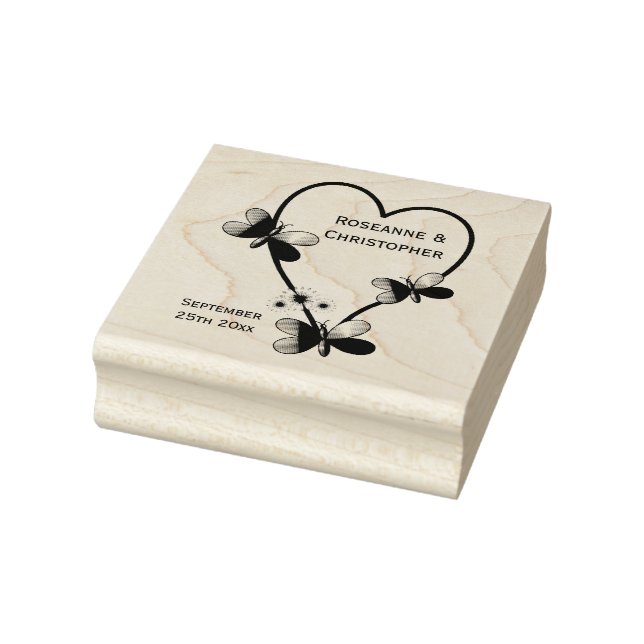 Butterfly Heart Design Wedding Rubber Stamp (Stamp)
