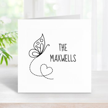 Butterfly Heart Family Name Rubber Stamp by Chibibi at Zazzle