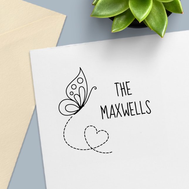 Butterfly Heart Family Name Self-inking Stamp (Creator Uploaded)