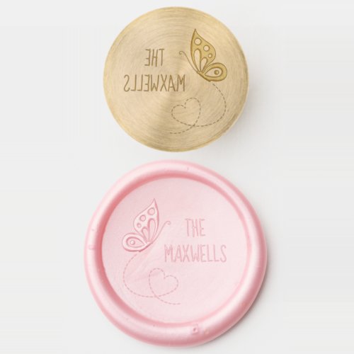 Butterfly Heart Family Name Wax Seal Stamp