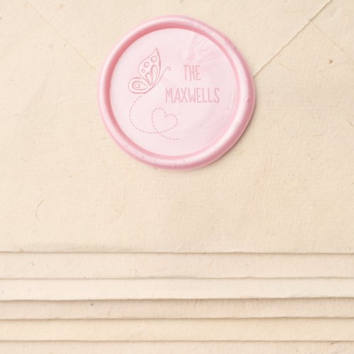 Butterfly Heart Family Name Wax Seal Sticker
