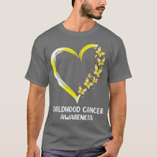 Butterfly Heart Gold Ribbon Childhood Cancer Aware T-Shirt