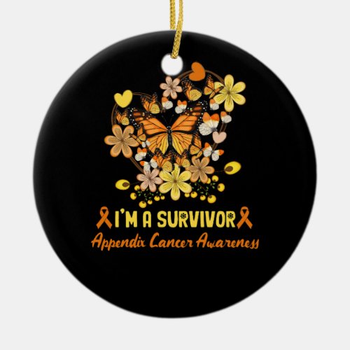 Butterfly Heart Im A Survivor Appendix Cancer Awa Ceramic Ornament