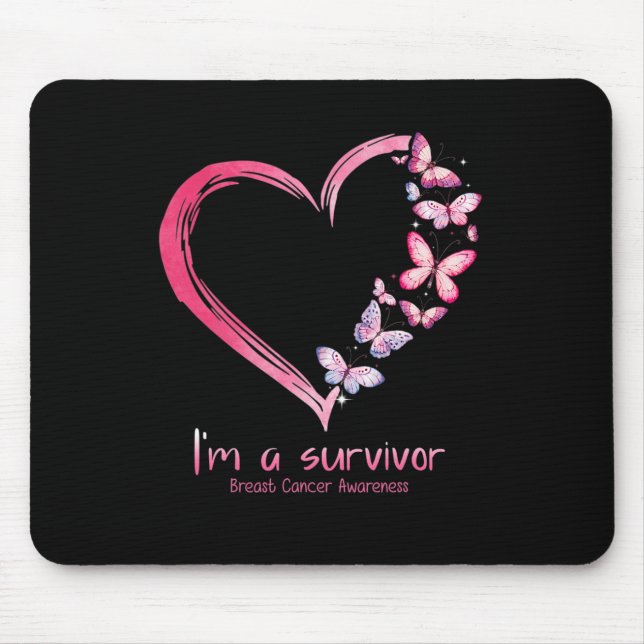 Butterfly Heart I'm A Survivor Breast Cancer Aware Mouse Pad (Front)