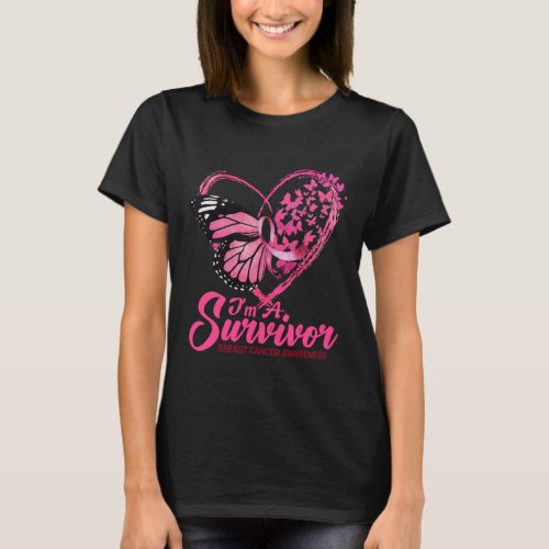 Butterfly Heart Im A Survivor Breast Cancer Aware T_Shirt