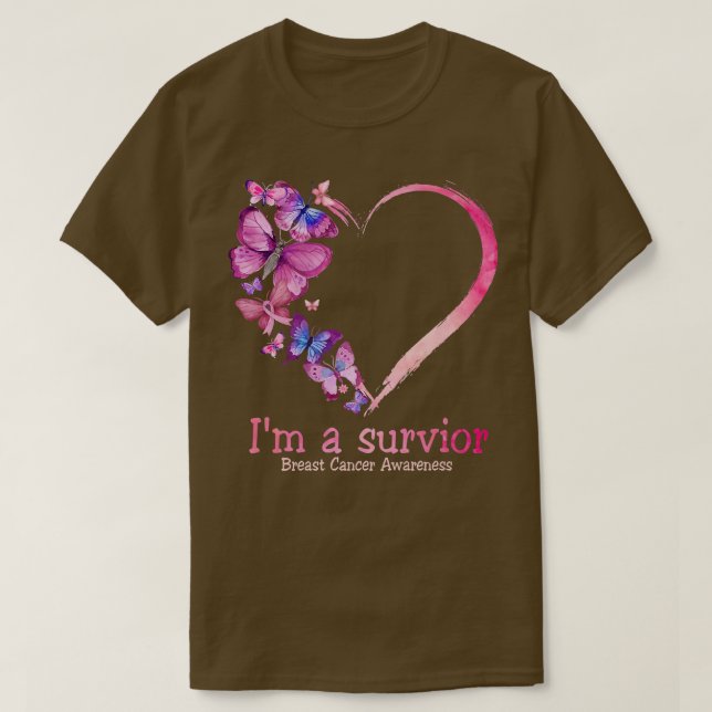 Butterfly Heart I'm A Survivor Breast Cancer Aware T-Shirt (Design Front)