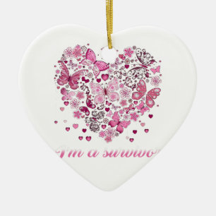 butterfly heart im a survivor breast cancer awaren ceramic ornament
