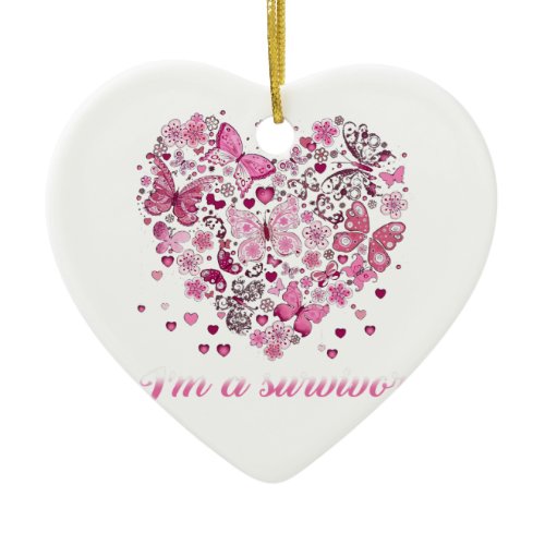butterfly heart im a survivor breast cancer awaren ceramic ornament