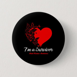 Butterfly Heart I'm A Survivor Heart Disease Aware Button