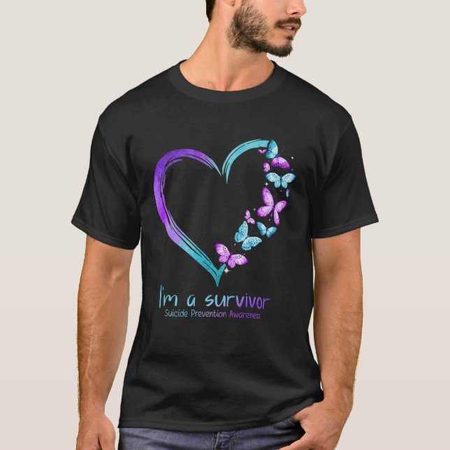 Butterfly Heart I'm A Survivor Suicide Prevention  T-Shirt (Front)