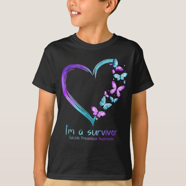 Butterfly Heart Im A Survivor Suicide Prevention  T-Shirt (Front)