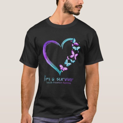 Butterfly Heart Im A Survivor Suicide Prevention T_Shirt
