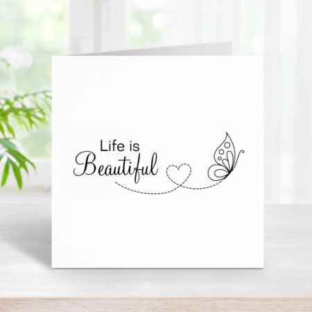 Butterfly Heart - Life Is Beautiful Rubber Stamp