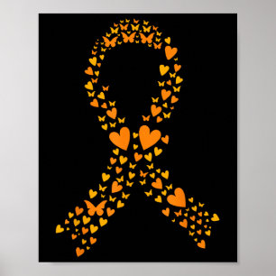 Butterfly Heart Orange Ribbon Leukemia Cancer Awar Poster