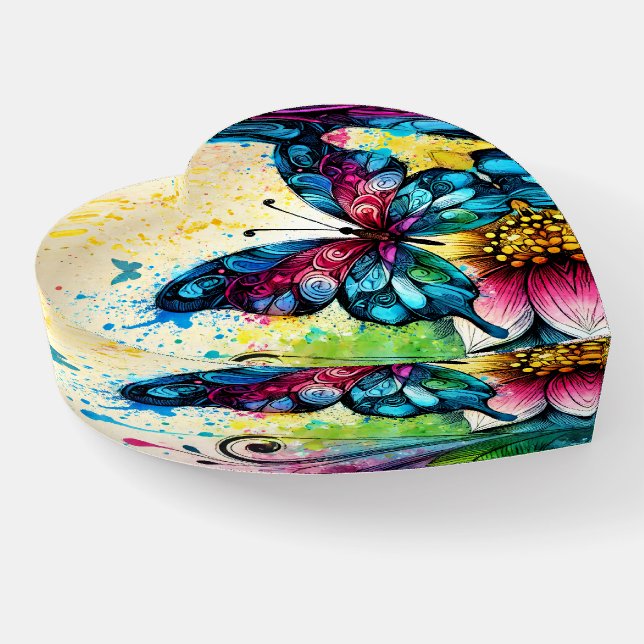 Butterfly Heart Paperweight (Angled)