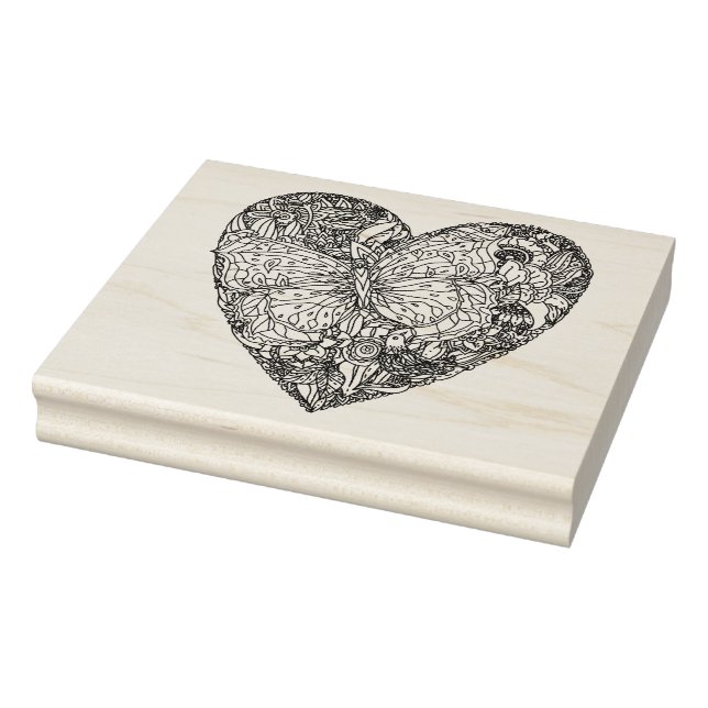 Butterfly Heart Pattern Rubber Stamp (Stamp)