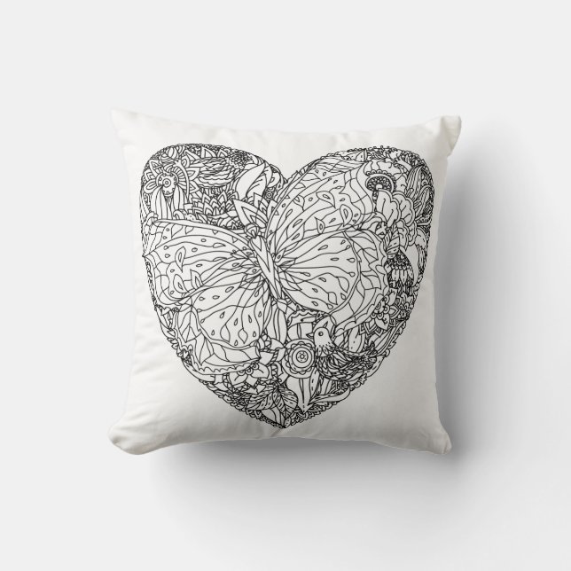 Butterfly Heart Pattern Throw Pillow (Front)