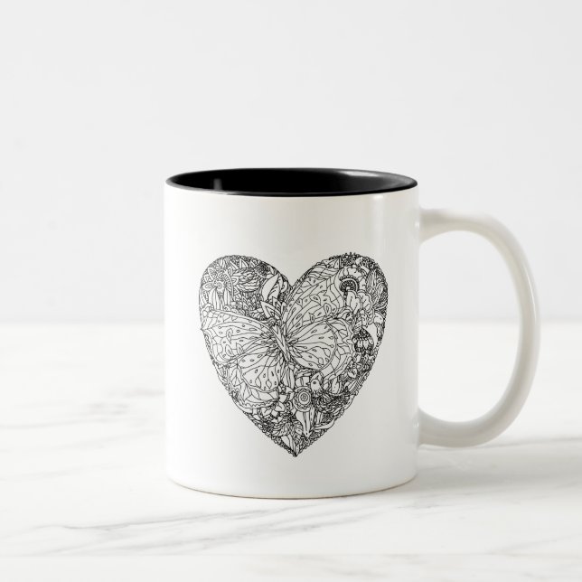 Butterfly Heart Pattern Two-Tone Coffee Mug (Right)