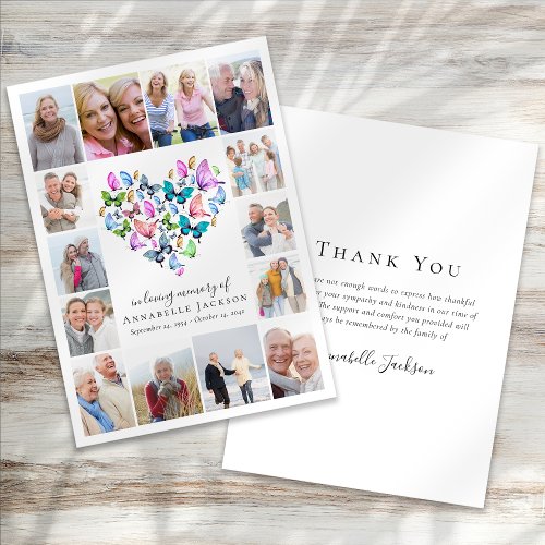 Butterfly Heart Photo Collage Funeral Sympathy Thank You Card