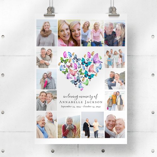 Butterfly Heart Photo Collage Funeral Welcome Sign