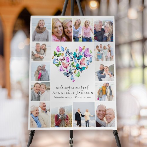 Butterfly Heart Photo Collage Funeral Welcome Sign