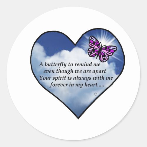 Butterfly Heart Poem Classic Round Sticker