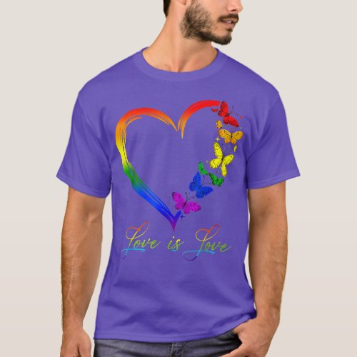 Butterfly Heart Rainbow Love Is Love LGB Gay Lesbi T_Shirt
