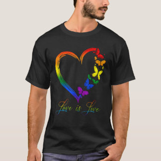 Butterfly Heart Rainbow Love Is Love LGBT Gay Lesb T-Shirt