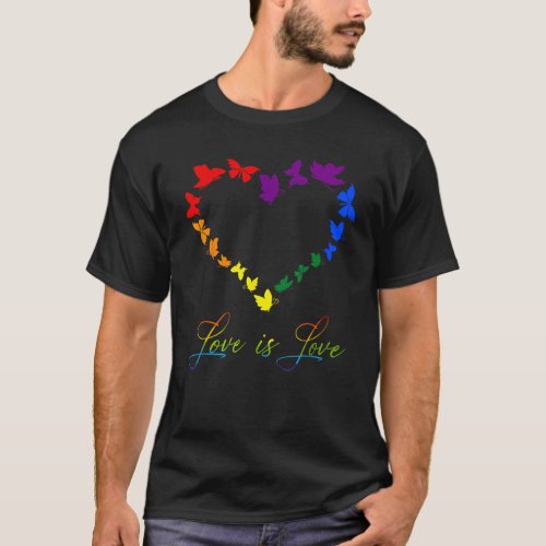 Butterfly Heart Rainbow Love Is Love LGBT Gay Lesb T_Shirt