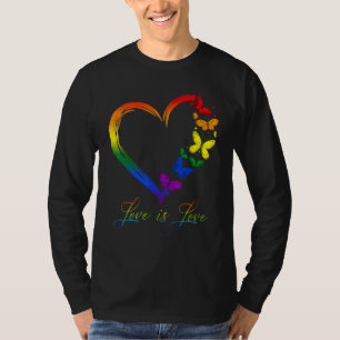 Butterfly Heart Rainbow Love Is Love LGBT Gay Lesb T-Shirt