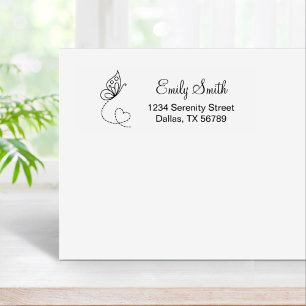 Butterfly Heart Return Address Rubber Stamp