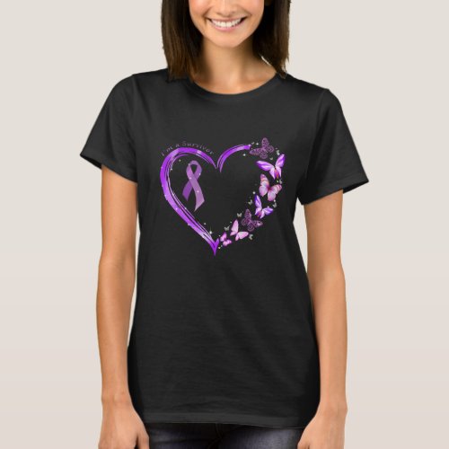Butterfly Heart Ribbon Im A Survivor Fibromyalgia T_Shirt