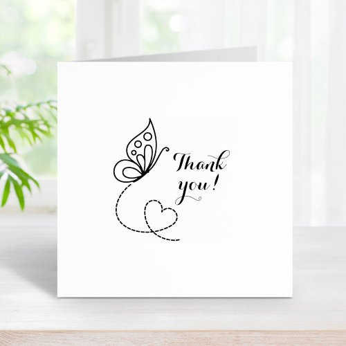 Butterfly Heart Thank You 1x1 Rubber Stamp