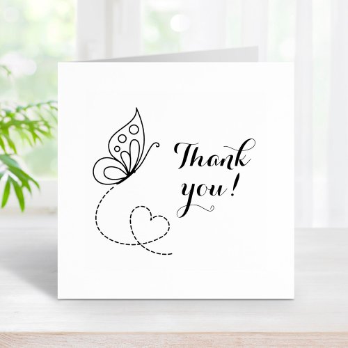 Butterfly Heart Thank You Rubber Stamp