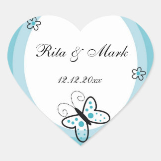Butterfly Heart Wedding Favor Sticker::Blue Sticker