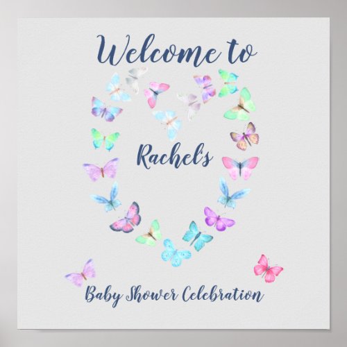 Butterfly Heart Welcome Shower Celebration Poster