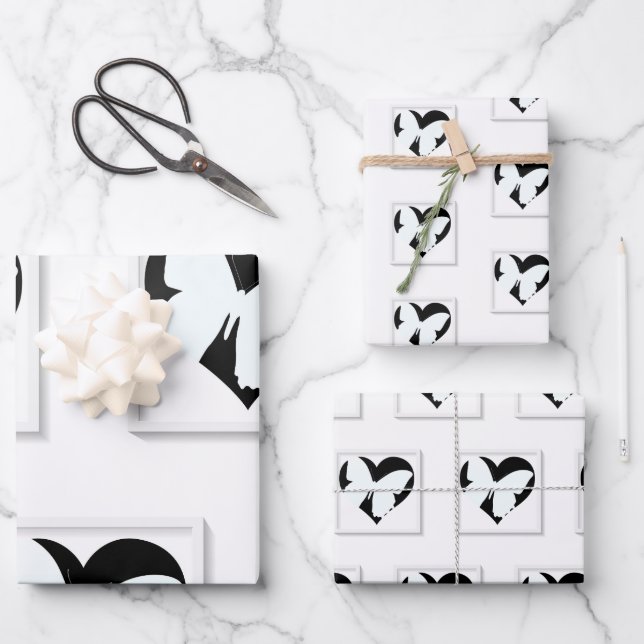 Butterfly Heart White  Wrapping Paper Sheets (Front)