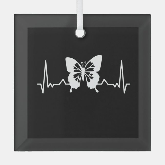 Butterfly Heartbeat Glass Ornament (Front)