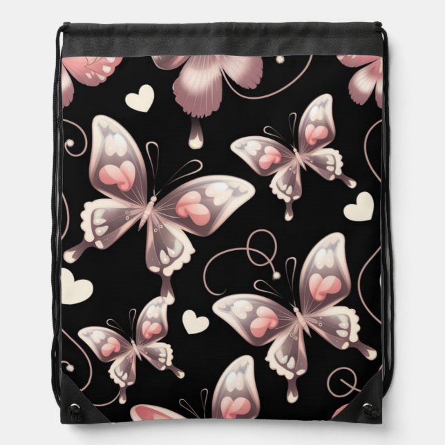 Butterfly Hearts Drawstring Backpack (Front)