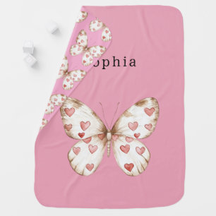 Butterfly Hearts Personalized Name Baby Blanket