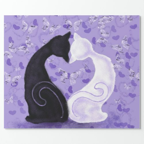 Butterfly Hearts Wrapping Paper Couple Cat Love