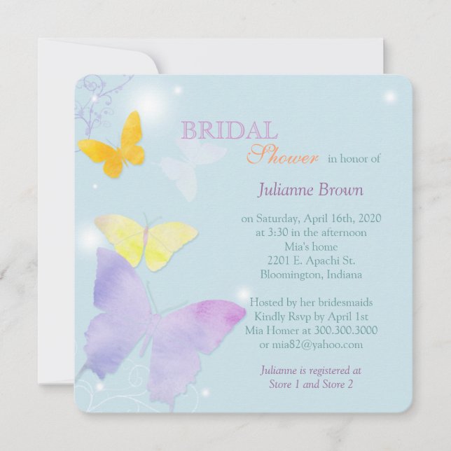 Butterfly Heaven Whimsical Bridal Shower Invitation (Front)