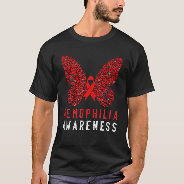 Butterfly Hemophilia Awareness Month Red Ribbon Su T-Shirt (Front)