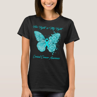 Butterfly Her Fight is My Fight Cervical Cancer  T-Shirt