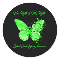 Butterfly Her Fight is My Fight Spinal Cord Injury Classic Round Sticker