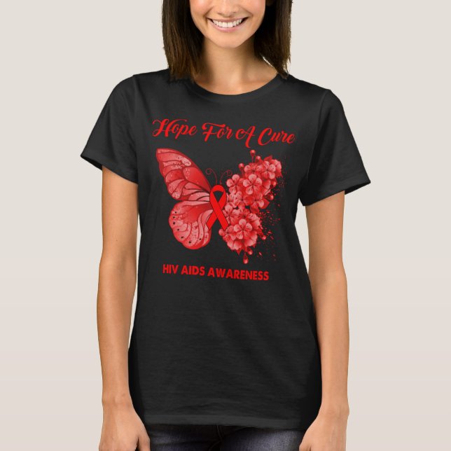 Butterfly Hope For A Cure HIV AIDS Awareness T-Shirt (Front)